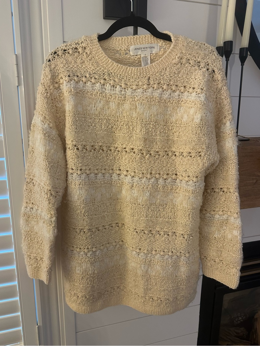 WOOL & MOHAIR BLEND Oversized Textured Cream Crewneck Sweater